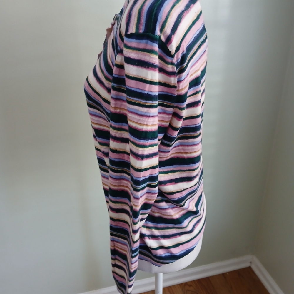 Talbots Cotton Striped Cardigan Sweater - Picture 3 of 6